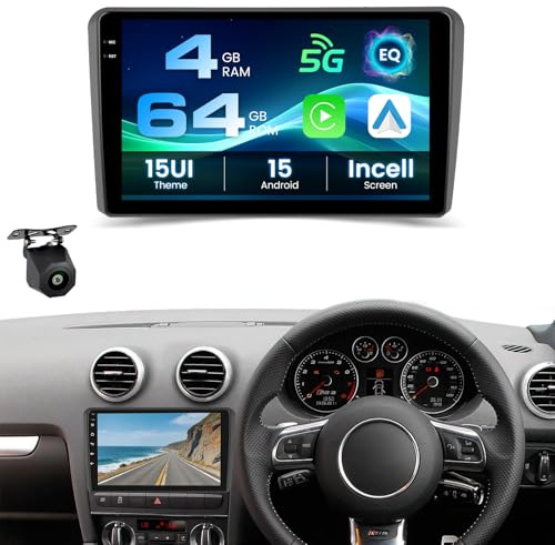 Inefala 4+64G Radio for Audi A3 2003-2012/S3 2006-2012/RS3 2011-2012 CarPlay Car Stereo Android 15 Incell Touchscreen 9 Android Auto Backup Camera GPS EQ 15UI