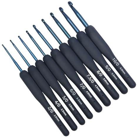 Nurila 9 Stück Häkelnadel, Schwarz (2.0/2.5/3.0/3.5/4.0/4.5/5.0/5.5/6.0mm) | 14cm Crochet Hook, Ergonomische Häckelnadel für Häkeln, Geeignet für Anfänger und Häkelbegeisterte