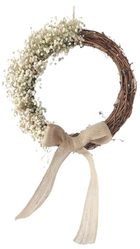 Schleierkraut Girlande Festlicher Hängekranz Wandblumenring Party | 1 Stück, Rattan mit Trockenblumen, Elegant Schlicht, Wartungsfrei für Mantel, Wände, Geburtstag