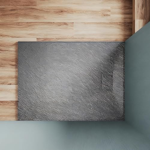 SUNXURY SMC Duschwanne 140x90 cm Ohne Siphon Duschtasse flach Rutschfeste Struktur Spezielles Design Duschwanne Zuschneidbar(Grau)