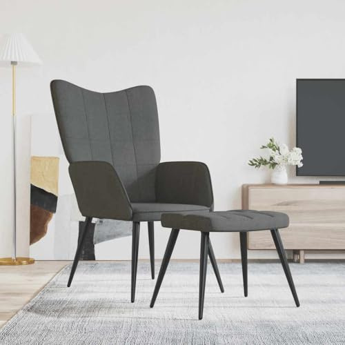 Yunovire Relaxsessel mit Hocker Dunkelgrau Stoff, Modernes Design für Wohnzimmer Schlafzimmer, Bequemer Lounge Sessel für Erwachsene, Stabile Stahlrahmen Relaxliege