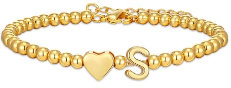ESPVO Gold Armband mit Buchstabe und Herz für Frauen Damen 18K Vergoldete Gold Personalisierte Initiale A-Z Name Anhänger Armbänder Freundschaftsarmband Freundschaftsarmbänder für Männer