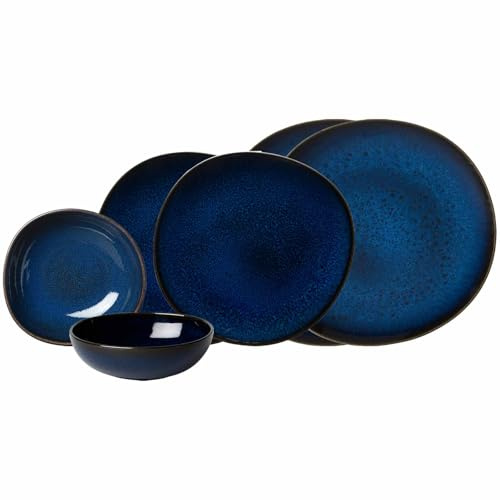 like. by Villeroy & Boch – Lave Bleu Basic-Set 6-teilig, Teller und Schalen für 2 Personen, Pottery Look, Geschirrset aus Steingut, Spülmaschinen- & Mikrowellenfest, Blau