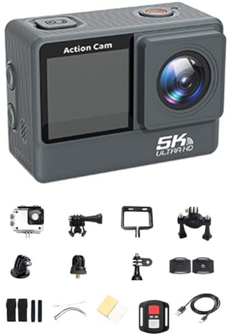 Auratrove 5K Action Camera, Image Stabilized HD Video Recorder with ABS Build for Outdoor Cycling Hiking, Compact 6x3x4cm Gray