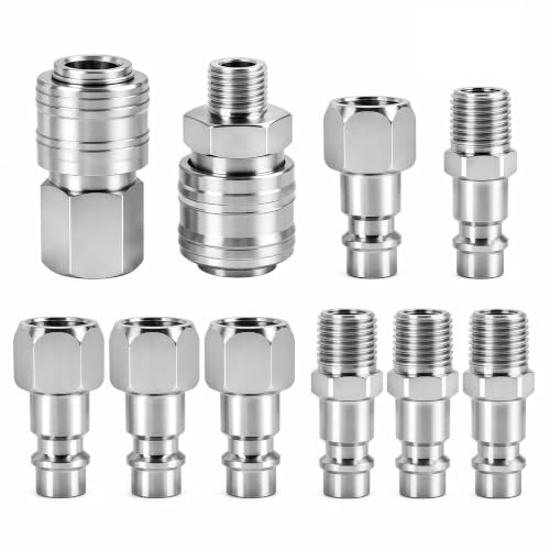 10PCS Raccord Rapide Pneumatique 1/4BSP,Kit Raccords Compresseur d’Air,Coupleurs à Ressort,Accessoires Outils Pneumatiques et Tuyaux d’Air Comprimé,Acier Trempé Résistant à la Corrosion