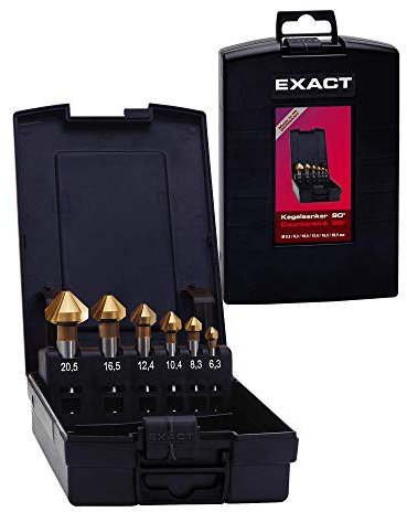 Exact 05567 Kegelsenker Set, Ø 6,3-20,5mm, 90° HSS, TIN-Beschichtung, DIN 335C