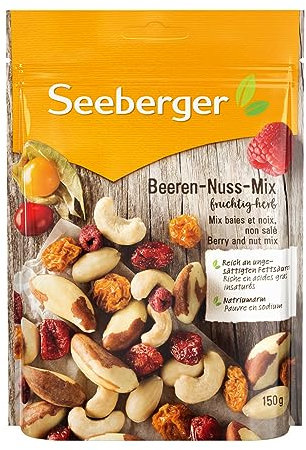 Seeberger Beeren-Nuss-Mix 12er Pack, Knackige Mischung aus Paranusskernen, Cashews, Mandeln mit fruchtigen Physalis, Himbeeren & Cranberries - vielfältig im Geschmack, vegan (12 x 150 g)