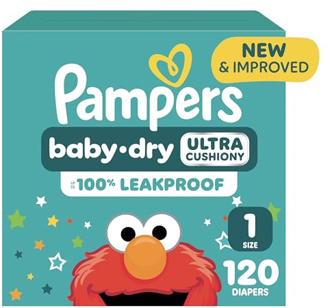 Pampers Diapers - Baby Dry - Size 1, 120 Count, Absorbent Disposable Infant Diaper (Packaging May Vary)