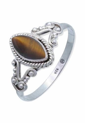 mantraroma Ring Silber Damen Tigerauge Edelstein braun ausgefallen verspielt