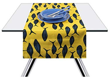 Excelsa Afrika Pesci Tischläufer, Baumwolle, Gelb und Blau, 45 x 140 cm