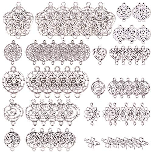 SUNNYCLUE 1 Box 60 Stück 10 Stile Blume des Lebens Charms Caum des Lebens Charm Schmuck Verbindung Verbinder Charms für Schmuckherstellung Anhänger Charms Ohrringe DIY Zubehör Schmuck Armband Damen