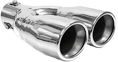 Universell Auspuffblende Doppelrohr Endrohr Edelstahl Auto Endrohrblenden Auspuffendrohr Auspuffrohr Tuning Schalldampf Blende Sport Oval Chrom Auspuffspitzen