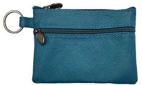 LOLUNA® Petit Porte-Monnaie Cuir véritable Pratique - Carte bancaire - Clé - Compact Plat pour Homme et Femme Plusieurs Couleur (Bleu Canard)