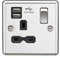 13A 1G Switched Socket Dual USB Charger Slots with Black Insert - Rounded Edge Polished Chrome
