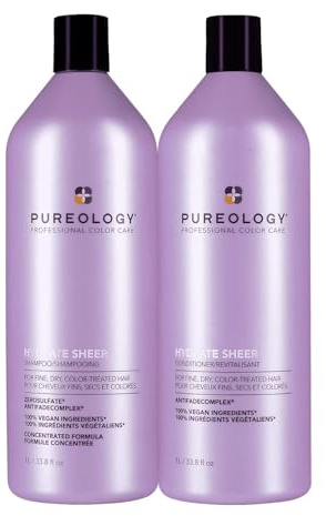 Pureology | Hydrate Sheer | Moisturising Shampoo and Conditioner Duo Set, For Fine, Colour Treated Hair, Vegan