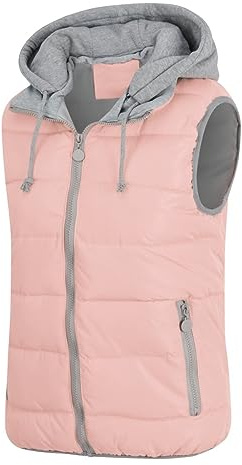 YYNUDA Women's Winter Quilted Gilet Sleeveless Vest Winter Warm Jacket With Hood Outdoor Waistcoats Pink L