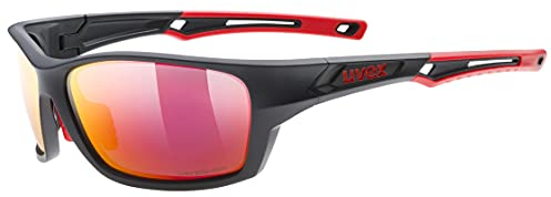 uvex sportstyle 232 P - Outdoorbrille für Damen und Herren - starker Schutz vor Sonnenstrahlung - druckfreier Sitz & perfekter Halt - black matt red/red - one size