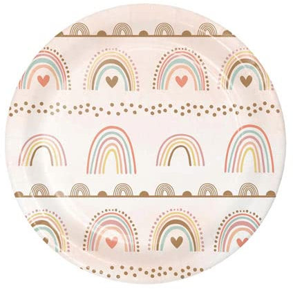 Hoffmaster Group, Inc. PC360518 Paper Lunch Plates | Boho Rainbow | 18cm | Pack of 8, Pink