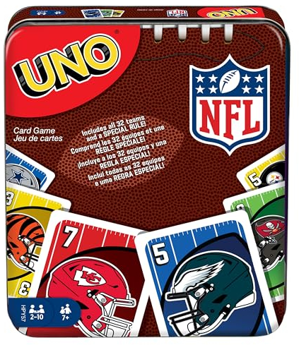 Mattel Games UNO NFL Kartenspiel in Aufbewahrungsdose für Kinder, Erwachsene, Partys & Reisen mit NFL Team Logos & Special Rule