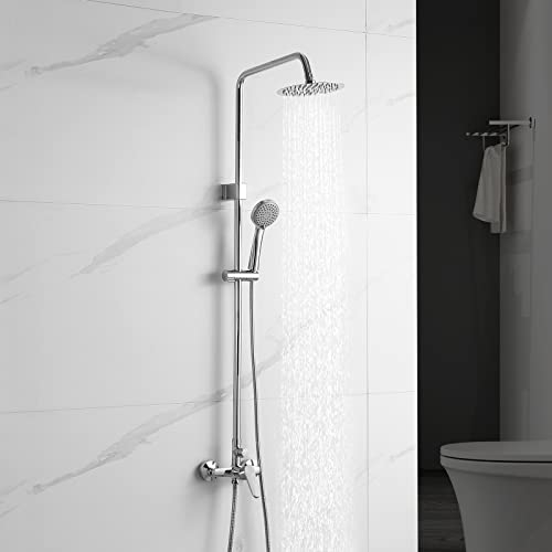Ibergrif M17059 Sistema Columna de Ducha con Reciador, Alcachofa, Manguera, Barra Ajustable y Soporte, Cromo
