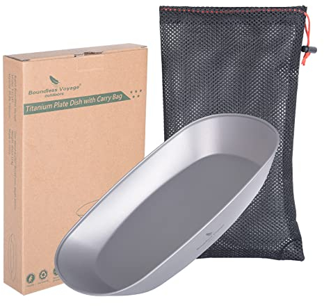 Boundless Voyage Titanium Camping Plate Ultralight Dish with Carry Bag Salad, Noodle, Pasta Plate Camping Kitchen Utensils Set Dishwasher Safe (1 Pack) Ti1114T