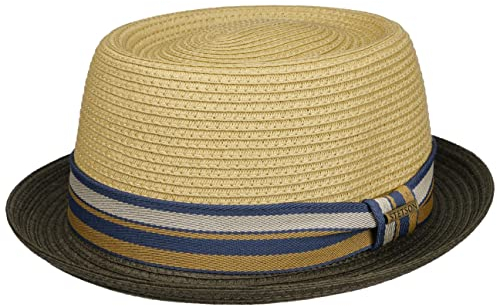 Stetson Sombrero de Paja Licano Toyo Pork Pie Mujer/Hombre - Playa Sol con Forro, Banda Grosgrain Verano Primavera/Verano - S (54-55 cm) Verde Oliva