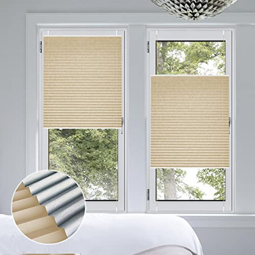 Plissee ohne Bohren Verdunkelung Klemmfix 75x110cm(BxH) Hellbeige, Thermo Plisseerollo 100% Verdunkelnd Lichtundurchlässig,Verdunklungsplissee mit Klemmträger, Thermo Plisseerollo für Fenster und Tür