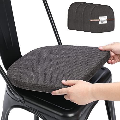 BUYUE Leinen 30x30 Kissen für Metallstuhl Satz von 4, Anti-Rutsch Sitzpolster für Esszimmer Küche Cafe stapelbar Stühle (U-Form, dunkelgrau, 4 Stück)