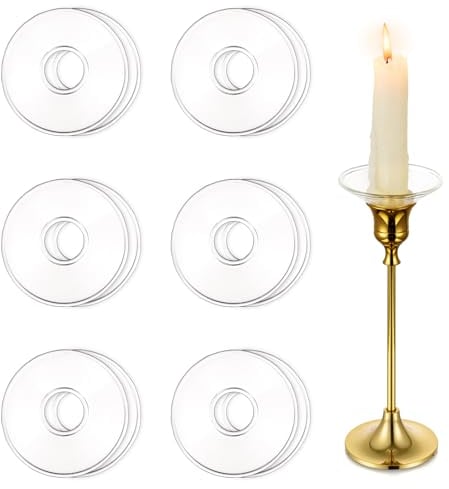 Hewory Gläser Kerzen Tropfenfänger für Stabkerzen 12er - Kerzenhalter Glas Tropfschutz für Spitz Tropfenfänger für Kerzen Glas Dekorative Kerzen Kommunion für Hochzeit Wohnzimmer, Klar Runde Felge