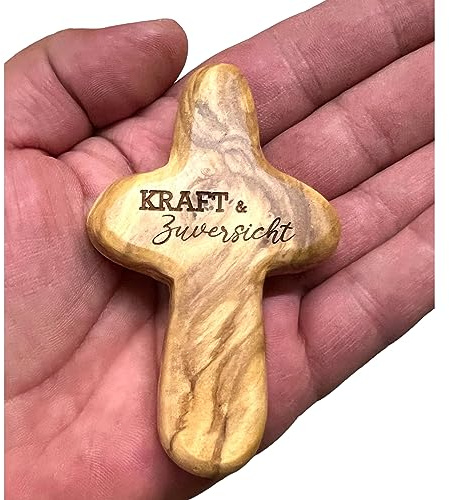 Handschmeichler Kraft & Zuversicht Kreuz aus Olivenholz personalisierbar