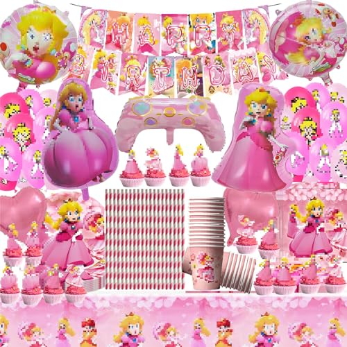 IXOKEV Princess Partygeschirr Set für 20 Gäste, Prinzessin Thema Party Deko Geschirr Set, Geburtstag Deko, Geburtstags Teller Tassen Servietten Tischtücher Banner für Geburtstag