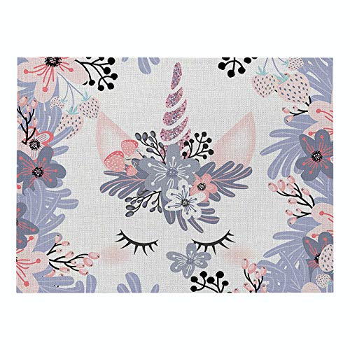 Platzset Einhorn Und Blume Platzdeckchen Rutschfestes,Platzsets,Tischuntersetzer,Tischunterlage Esstisch 30 X 40 cm,Verwendung Zu Hause, in Cafés, Restaurants