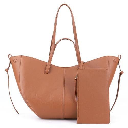 JUCHRZEY Tote Bag Leder Damen Groß Shopper Tasche, Große Kapazität Handtasche Elegante Schultertasche, Groß Damen Umhängetasche Beuteltasche Tragetasche mit passendem Clutch-Set