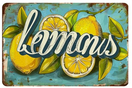 MUYIASER Metallschilder Zitronen Vintage Schilder Retro Aluminium-Blechschild für Garten, Zuhause, Bar, Café, Dekoration, 20,3 x 30,5 cm