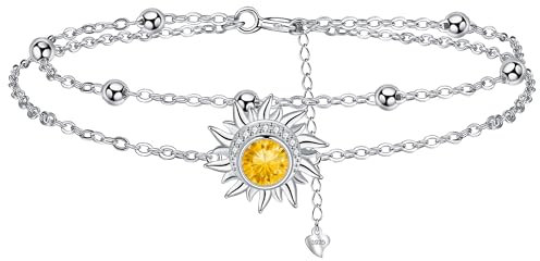 Micory Armband Damen 925 Silber Sonne Anhänger Armbänder für Schmuck Geschenk für Sie Frau Freundin Valentinstag