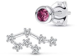 Amberta Damen Sternzeichen Ohrringe Asymmetrische Ohrstecker Silber 925 | Sterling Silber Ohrringe Damen | Sternzeichen Ohrringe Silber | Asymmetrische Ohrringe Damen: Juli Rubin Ohrstecker