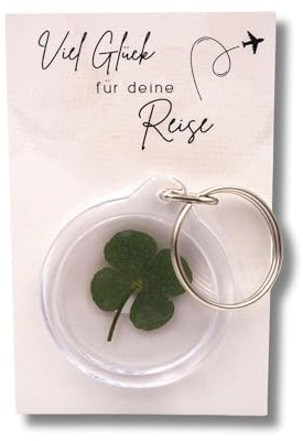 Milaboo® Glücksbringer Schlüsselanhänger mit echtem Kleeblatt und Karte – Geschenkfertig verpackt – Talisman für Glück und Mut (Reise)