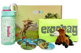 ergobag Fan Box mit Trinkflasche, Kletties, Zippies und Hangie, 10-teiliges Set Schulstart Geschenkebox Pferde - Multi Colored