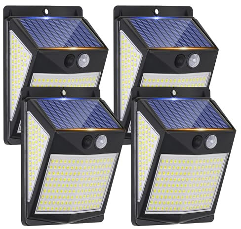Parrot Uncle Lampe Solaire Exterieur Détecteur de Mouvement, 238 LED Lumiere Solaire Exterieur 3 Modes Spot LED, Grand angle de 270 °, IP65 Etanche éclairage Jardin Decoration (lot de 4)