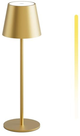 K-Bright LED Dimmbare Akku Tischlampe Kabellose, Wiederaufladbar 3000K/4000K/6000K Drei Farbtemperaturen Tischleuchte mit USB-C, IP54 Wasserdichte, Gold