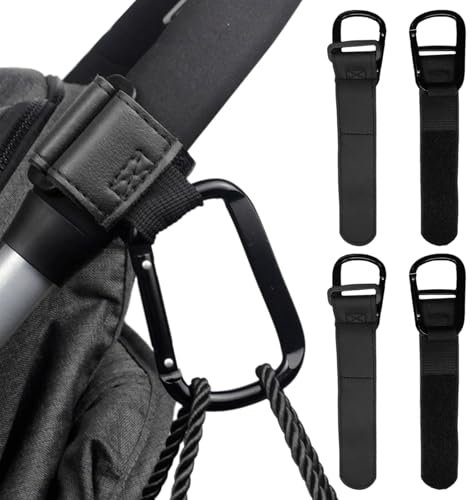 Lvjkes 4 Stück Kinderwagen haken, Laufradhalter kinderwagen, Kinderwagenhaken aus Leder, Zubehör für kinderwagen, Universale Passform, Rutschfest und verschleißfest, Starke Tragfähigkeit (Schwarz)