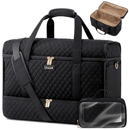 LOVEVOOK Travel Bags for Women, Weekend Overnight Maternity Duffel Gym Bag | Large Opening Hospital Cabin Hand Luggage with Shoe Compartment, Carry On Holdall Flight Womens, Black