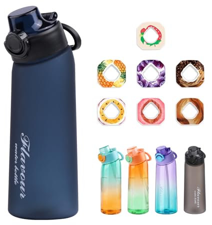 Kopration Air Flasche 900ML Trinkflasche Mit 7 Geschmack Pods BPA-frei Tritan Wasserflasche für Sport Fitness 0 Zucker Wasser (Navy)