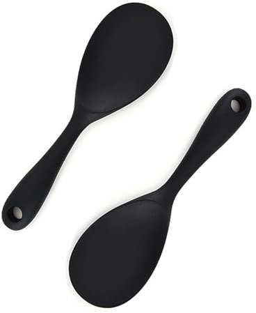 2 Pcs Rice Spoon, Silicone Rice Paddle, Rice Cooker Serving Spoon for Stirring Scooping and Mixing, Black