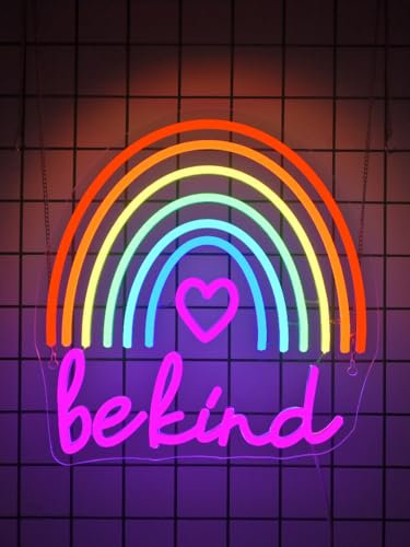 Be Kind - Cartel de neón LED de arco iris, 33 x 32 cm, intensidad regulable, multicolor