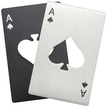 2 Stück Flaschenöffner, Edelstahl Poker Karte Pik Ass aus Bieröffner, Kreativer Bierflaschenöffner, Kreditkartengröße, Silber & Schwar