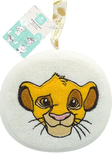 Disney Baby Eponge Bain Enfant Brodée Simba - Accessoire Baignoire, Douche Mousse - Édition Le Roi Lion - Ultra-Douceur Corps Bébé, Enfant - Nettoyage Doux, Efficace - Produit Officiel Disney