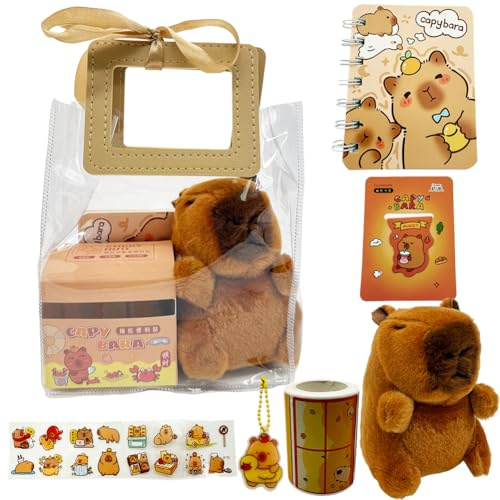 Capybra Capybara - Set di cancelleria Capybara, set di cancelleria, include adesivi, scatole per chiavi cieche, note autoadesive, libri di lavelli, regalo per ragazze, ragazzi e bambini