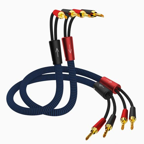 Monosaudio Paar High-End HiFi Lautsprecherkabel, 13AWG, 2M Kabel mit Vergoldeter Bananenstecker für Verstärker, AV-Receiver, Lautsprecher CD/DVD Decoder (Bananen zu Bananen)
