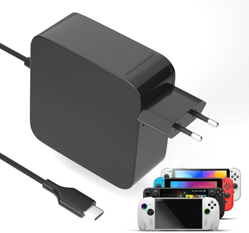 Caricabatterie USB C da 65W Compatibile con ASUS ROG Ally RC71L RC72L, Steam Deck LCD OLED, Lenovo Legion Go, TV Dock, MSI Claw Handheld Console Alimentazione Elettrica